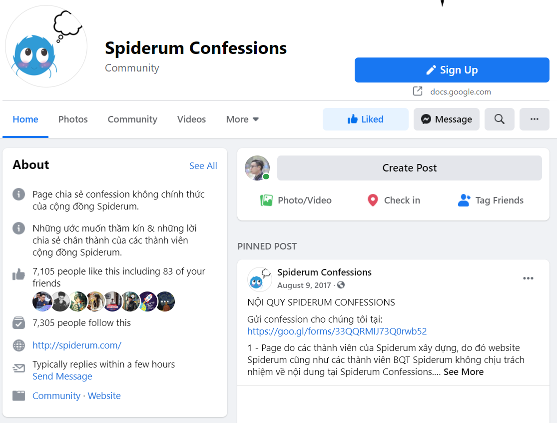 Spiderum.com cũng sử dụng hình thức đăng confession để kết nối với người dùng của mình và cũng đạt được lượng tương tác tốt