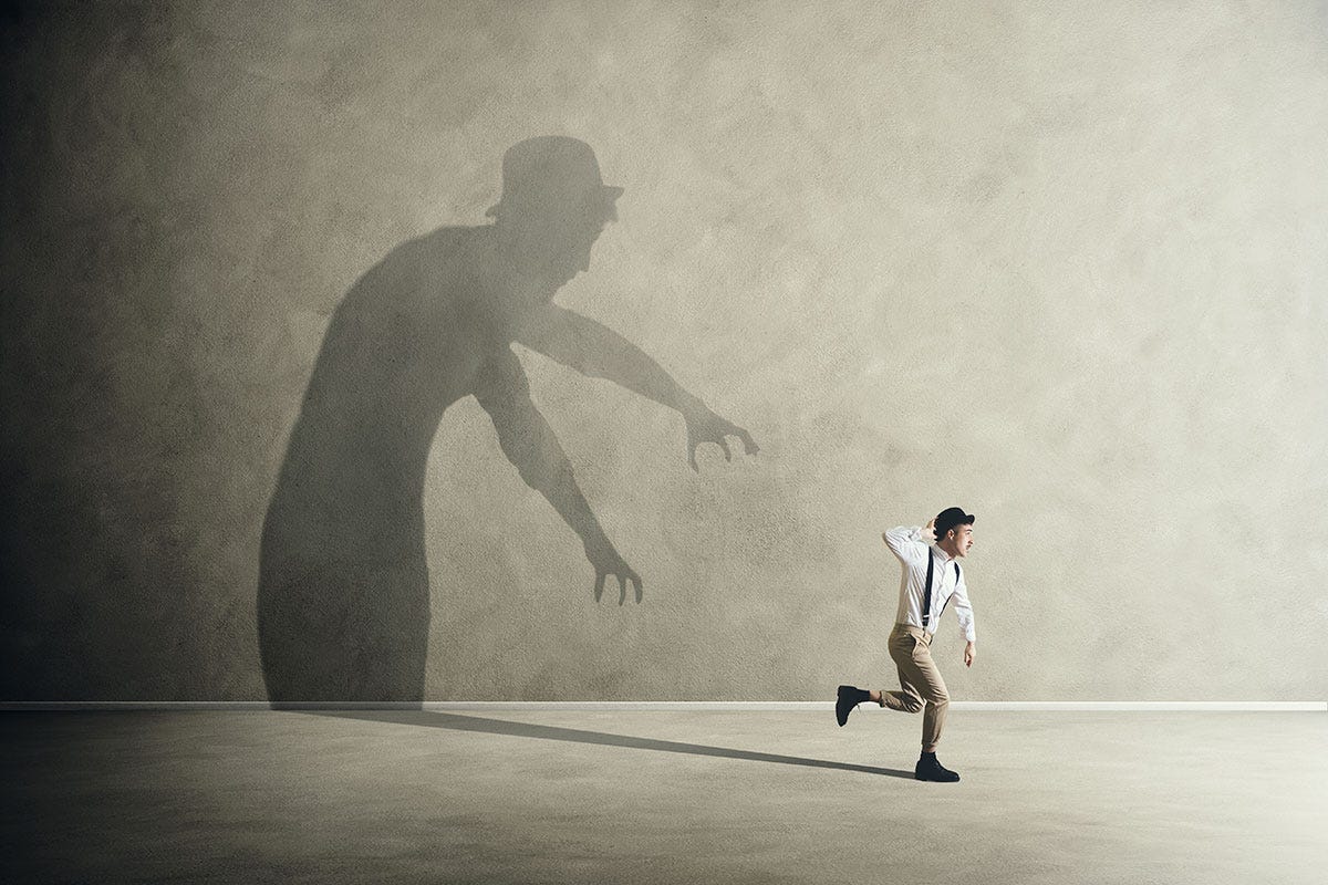 Man in Hot Hat Running from Scary Vapor Shadow