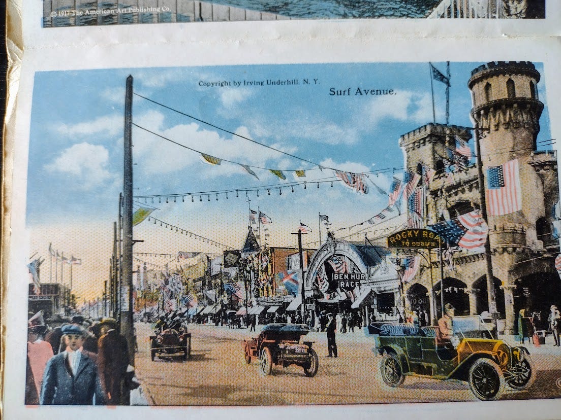 1919 Coney Island Street scene with electric wires 1919 Coney Island Street scene with electric wires