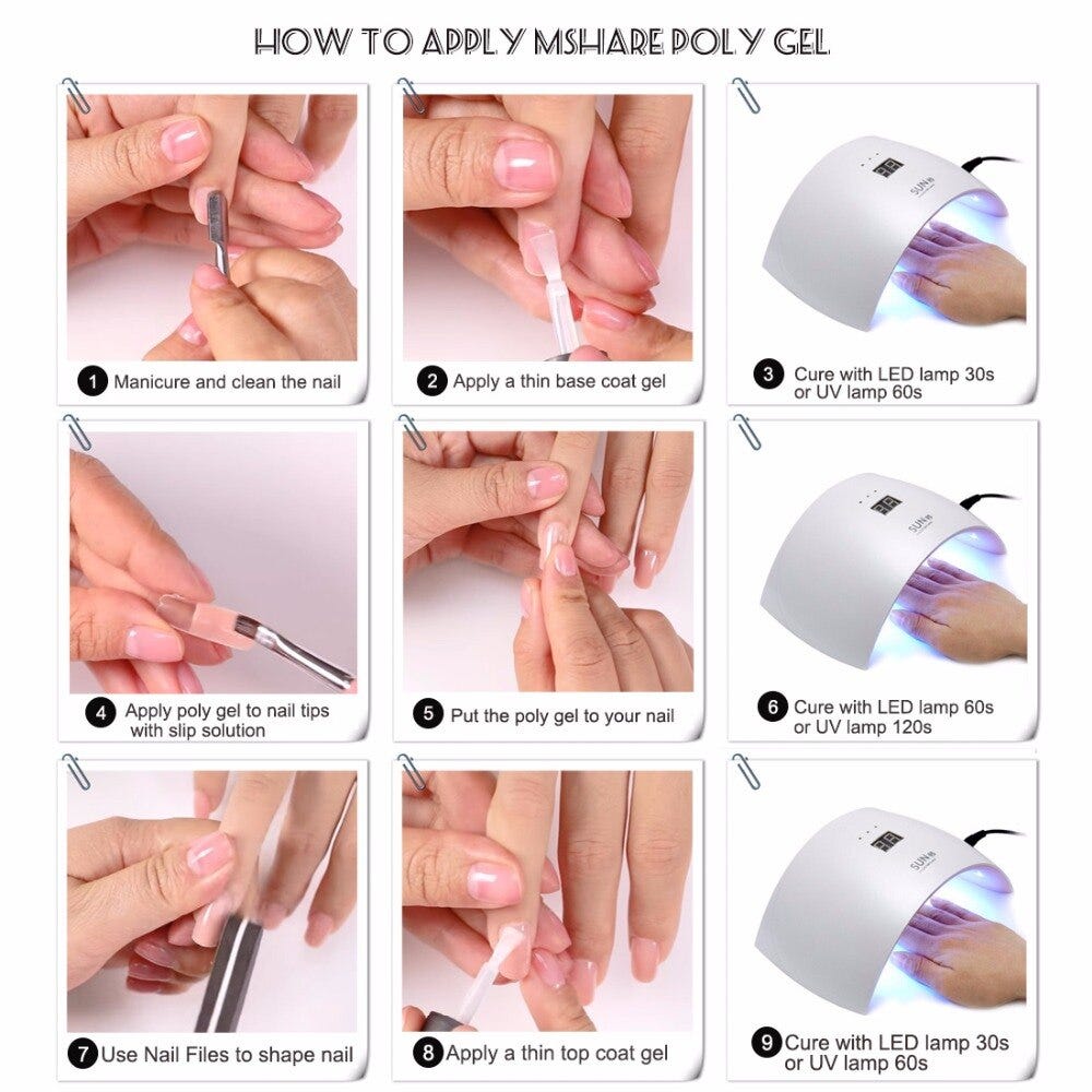 Mshare Poly Gel Nail Kit With Lamp 5pcs Polygel Kits Uv Builder Gel Brush Tool Slip Solution Nails Tips Acrylgel Sets Kits Beauty Health Nail Art Tools