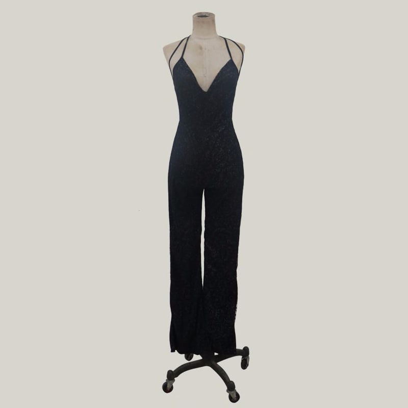 black jumpsuit with suspenders