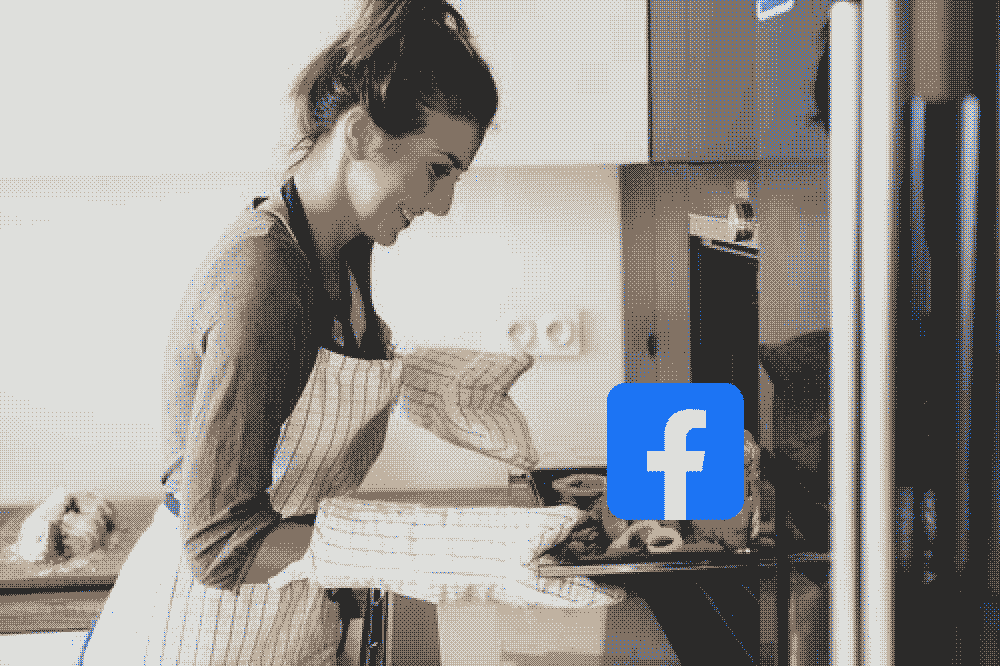 woman putting facebook icon in the oven