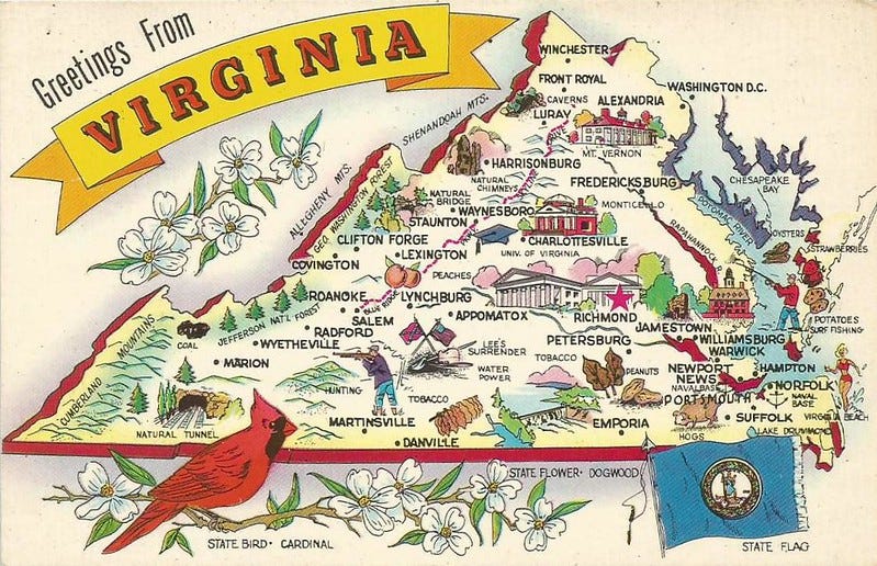 Mapa de Virginia con dibujitos