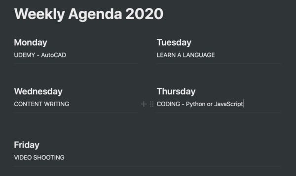 My weekly agenda My weekly agenda
