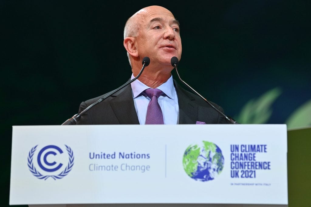 This image has an empty alt attribute; its file name is Bezos-COP26-GettyImages-1236292107-1024x683.jpeg