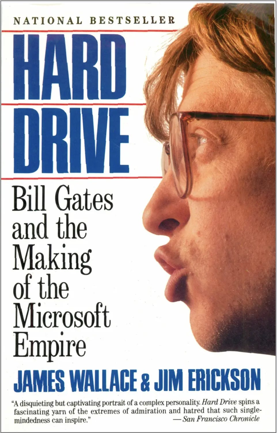 Book cover "Hard Drive: Bill Gates and the Making of the Microsoft Empire" with an angry profile photo of Bill. Book cover "Hard Drive: Bill Gates and the Making of the Microsoft Empire" with an angry profile photo of Bill.