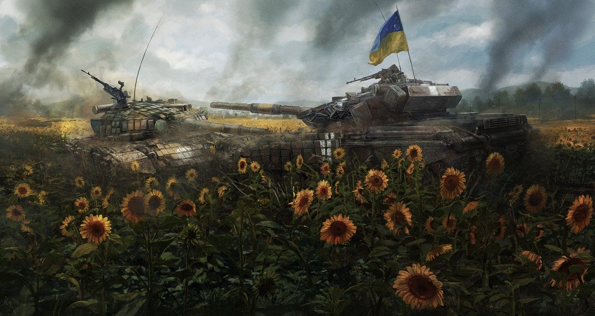 "Sunflower Fields", by Rado Javor. An Ukrainian T-64 ...