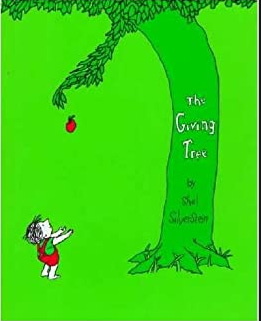 The bright green book cover of The Giving Tree by Shel Silverstein The bright green book cover of The Giving Tree by Shel Silverstein