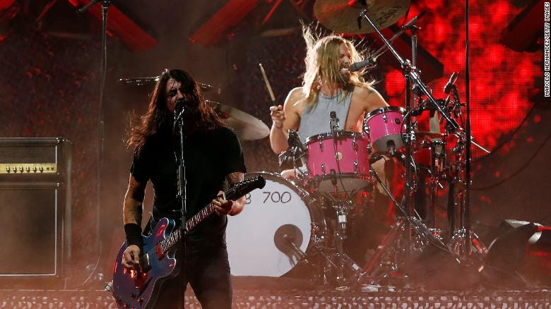 Dave Grohl and Taylor Hawkins of Foo Fighters perform during Day 3 of Lollapalooza Chile 2022 at Parque Bicentenario Cerrillos in Santiago.