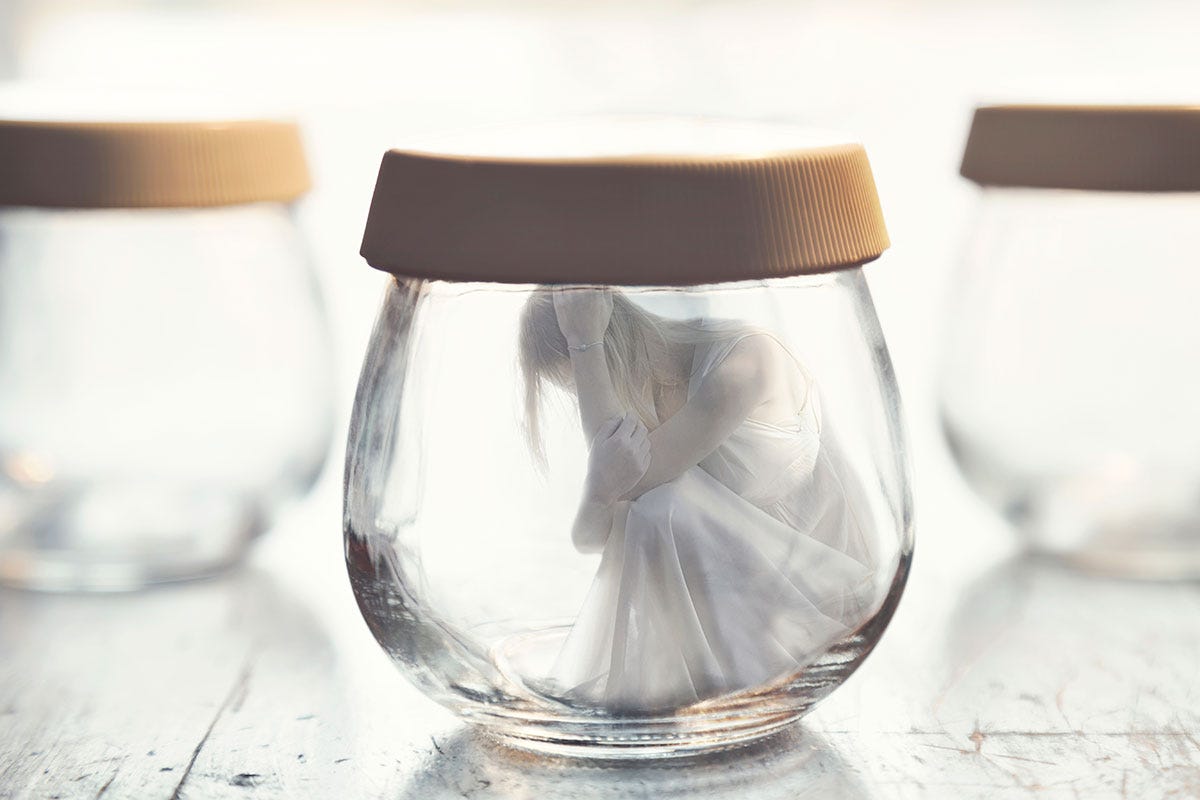 Woman Crammed into Glass Bottle