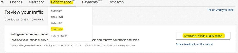 eBay Listing Quality Report Seller Hub
