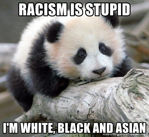 sad panda - racism is stupid I'm white, black and Asian sad panda - racism is stupid I'm white, black and Asian