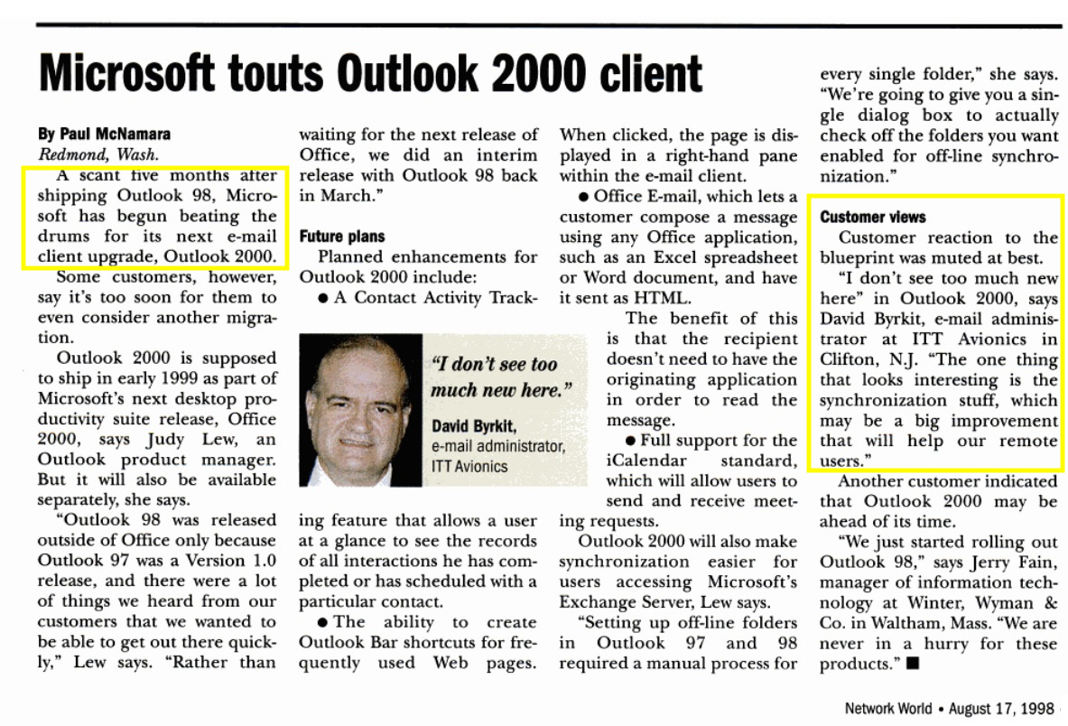 Microsoft touts Outlook 2000 client Microsoft touts Outlook 2000 client