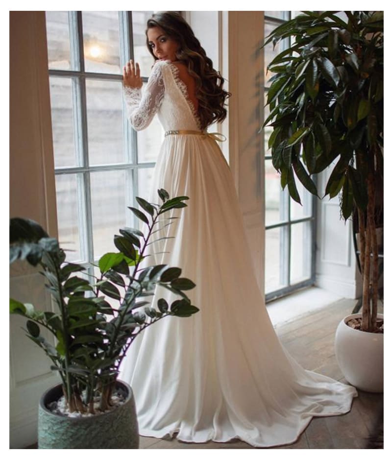 Xp173 Romantic Boho Wedding Dresses Princess Backless With Long Sleeves Lace Skirt Mermaid Elegant White Lace Wedding Gowns Sold By Darling Girl Dress On Storenvy