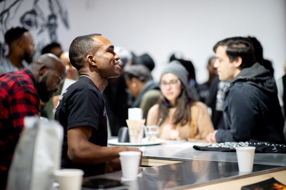 All smiles preparing and serving visitors at the Portrait Coffee Roasters pop-up. All smiles preparing and serving visitors at the Portrait Coffee Roasters pop-up.