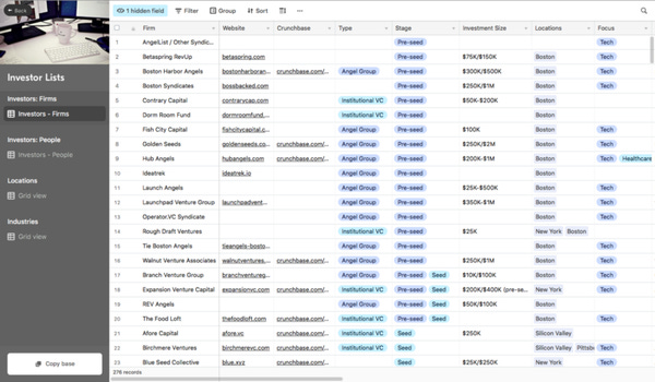 https://airtable.com/universe/expGMiLpA7ndEgGx4/investor-lists?explore=true https://airtable.com/universe/expGMiLpA7ndEgGx4/investor-lists?explore=true