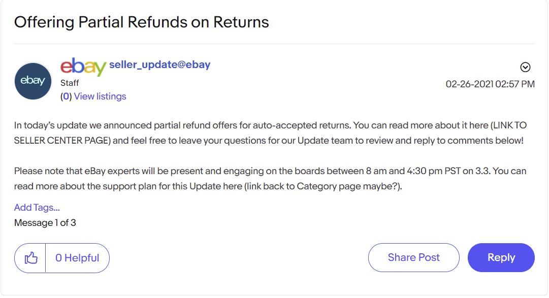 eBay Spring Seller Update Partial Refunds