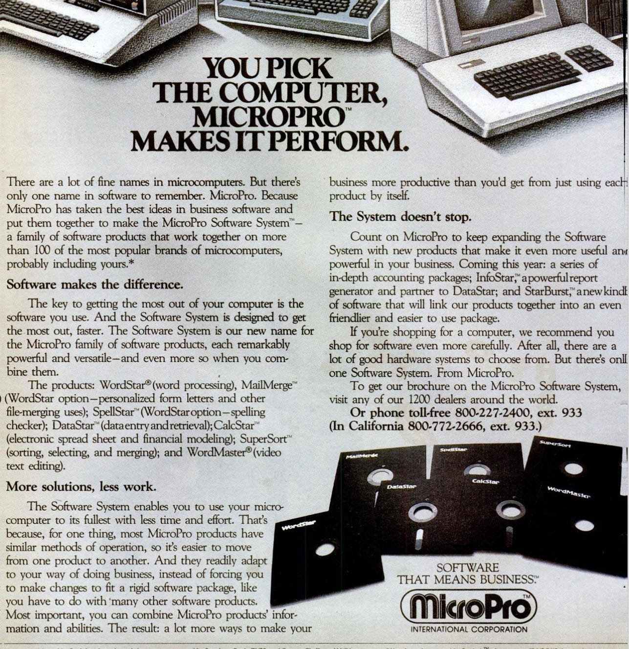 Advertisement for Micropro showing spelling sorting etc all as separate products. Advertisement for Micropro showing spelling sorting etc all as separate products.