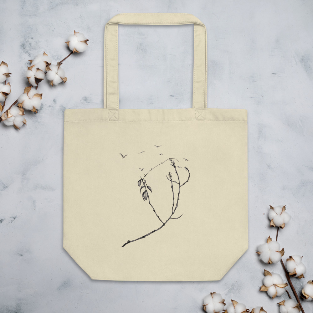 Tree branches and seven birds | Line drawing | Eco tote bag Tree branches and seven birds | Line drawing | Eco tote bag