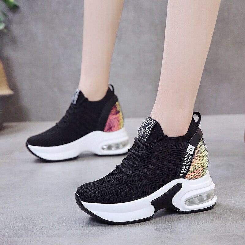 black chunky womens trainers