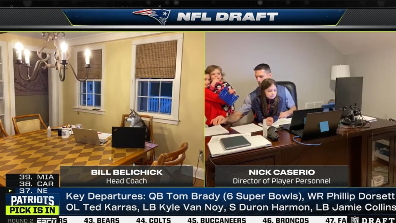 Bill Belichick's dog takes HC's seat for Patriots first pick of ... Bill Belichick's dog takes HC's seat for Patriots first pick of ...