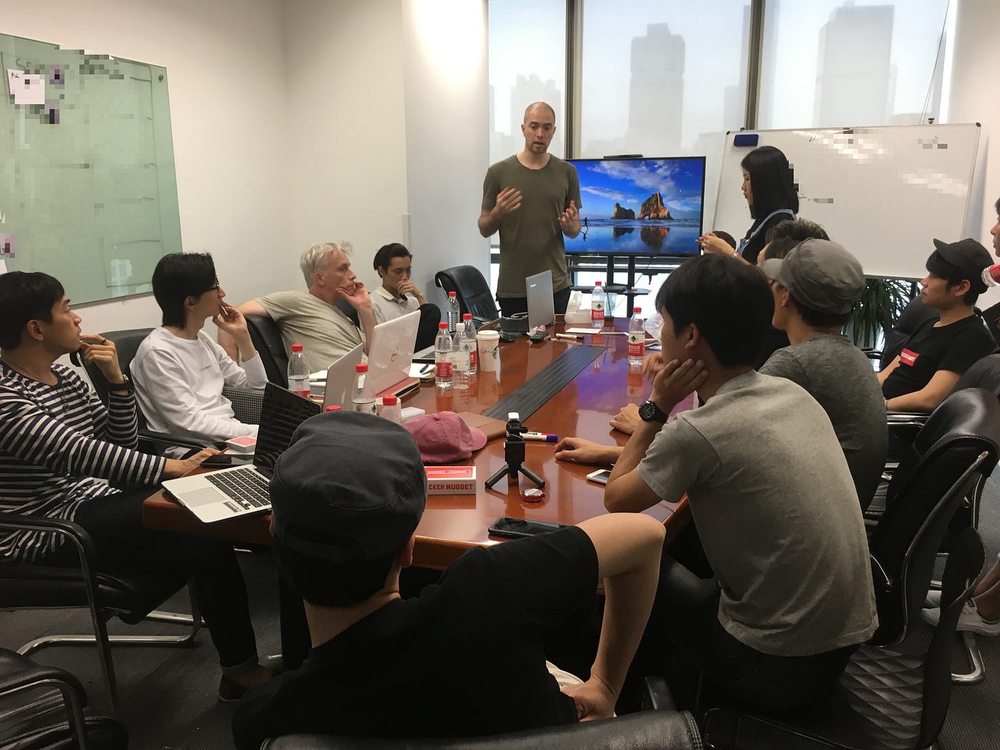 Calen Morelli, leading a production meeting. Calen Morelli, leading a production meeting.