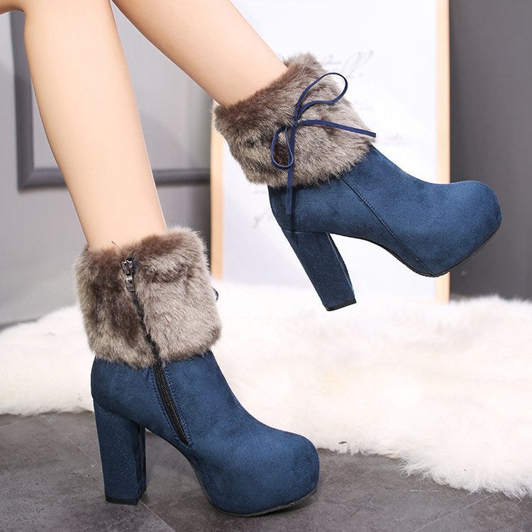 women warm square heels snow boots
