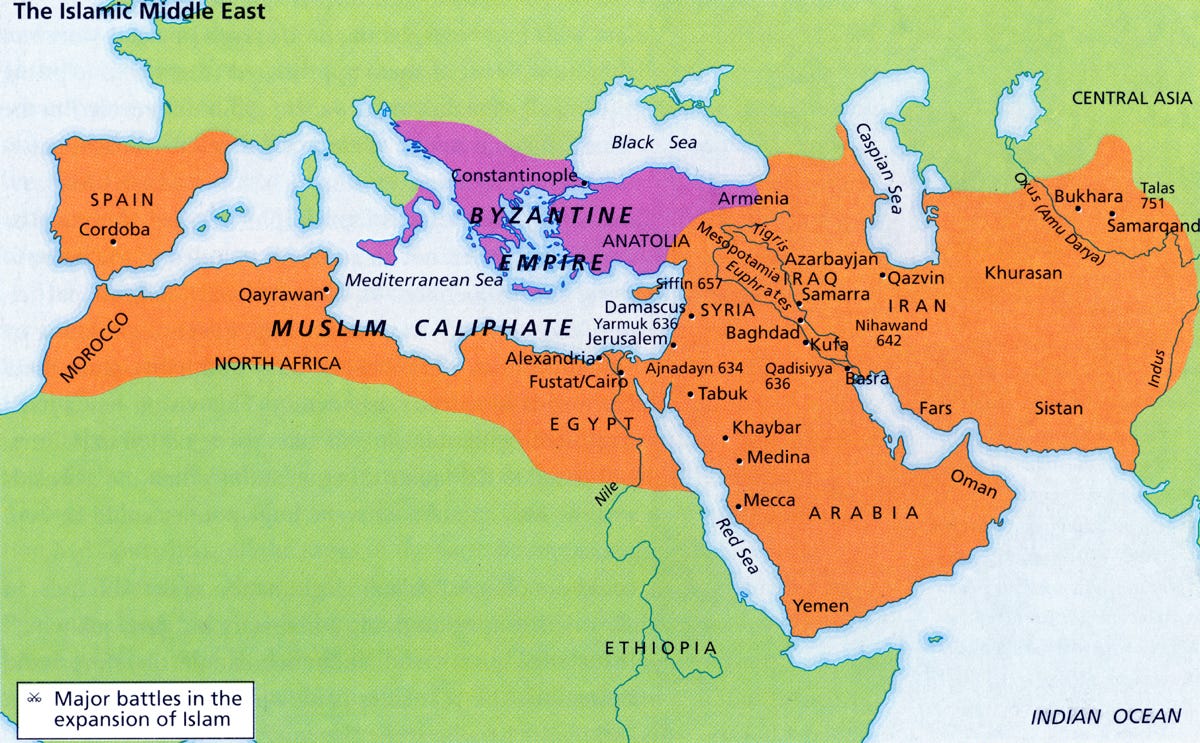 Map of the "major battles in the expansion of Islam" Map of the "major battles in the expansion of Islam"