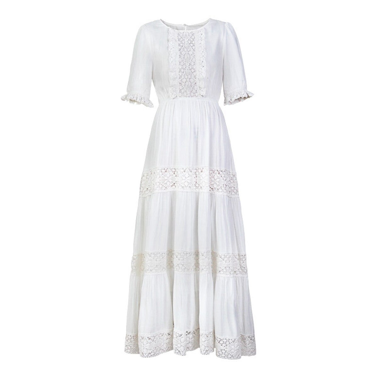 white patchwork lace dress