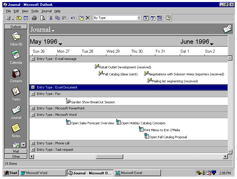 Outlook 97 Journal view Outlook 97 Journal view