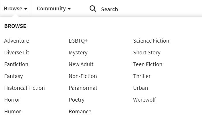 A list of Wattpad's categories of content A list of Wattpad's categories of content