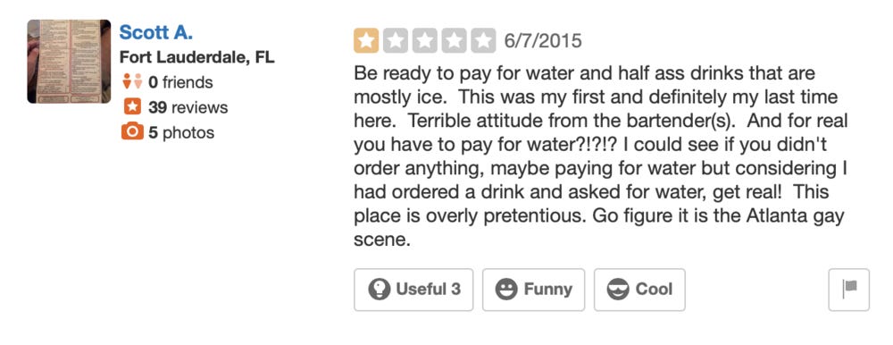 This claim on Ten Atlanta’s Yelp page hasn’t been corroborated, but it’s kinda funny tho isn’t it?