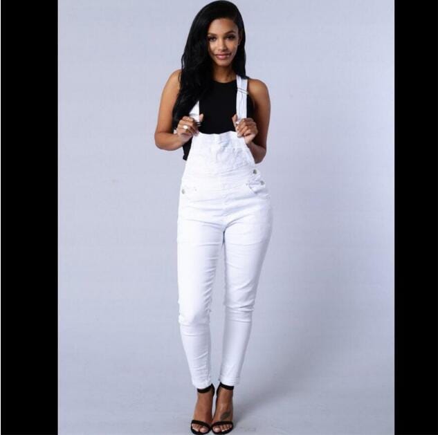 womens white denim jumpsuit