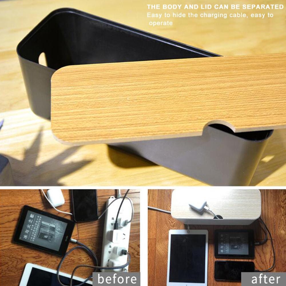 Wood Cable Storage Box Power Strip Wire Case Anti Dust Charger Socket Organizer