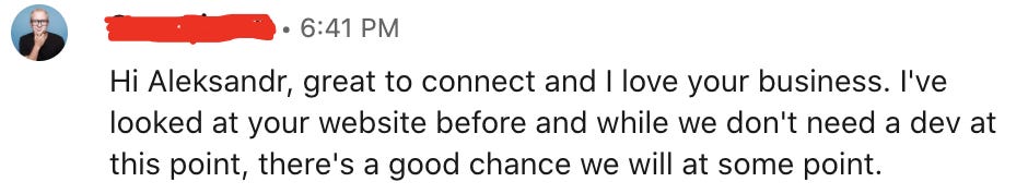 LinkedIn message screenshot