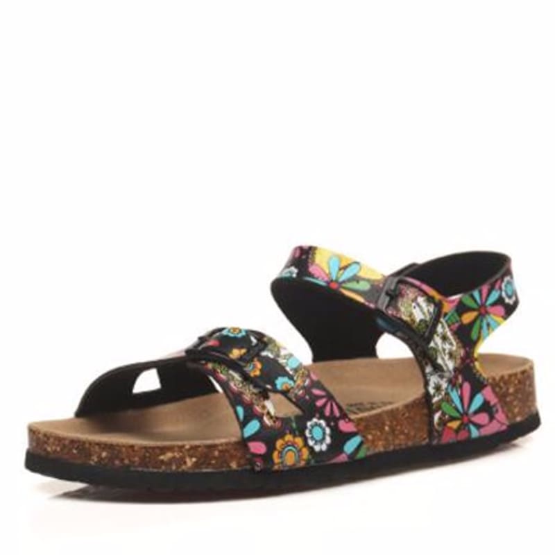 patchwork buckle flat sandal