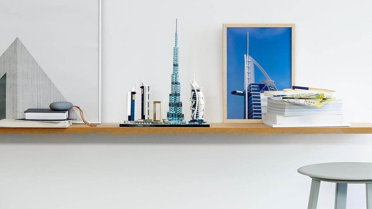The Dubai skyline has been recreated as a 740-piece Lego set that includes the Burj Khalifa, Jumeirah Emirates Towers, the Dubai Fountain and Dubai Frame. Courtesy Lego The Dubai skyline has been recreated as a 740-piece Lego set that includes the Burj Khalifa, Jumeirah Emirates Towers, the Dubai Fountain and Dubai Frame. Courtesy Lego
