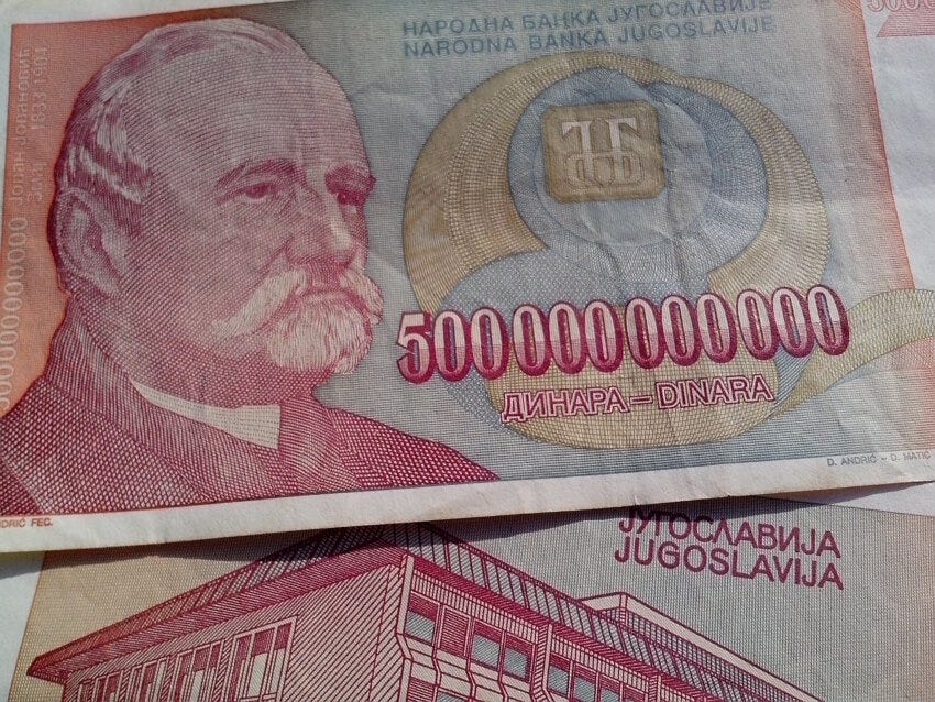 Billete yugoslavo de 500000000 dinares.