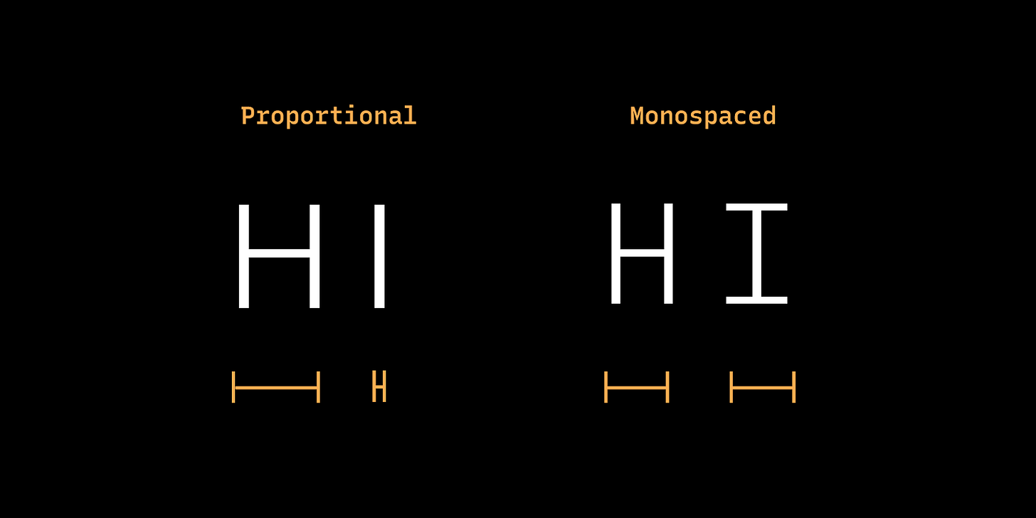 img: proportional vs monospaced font