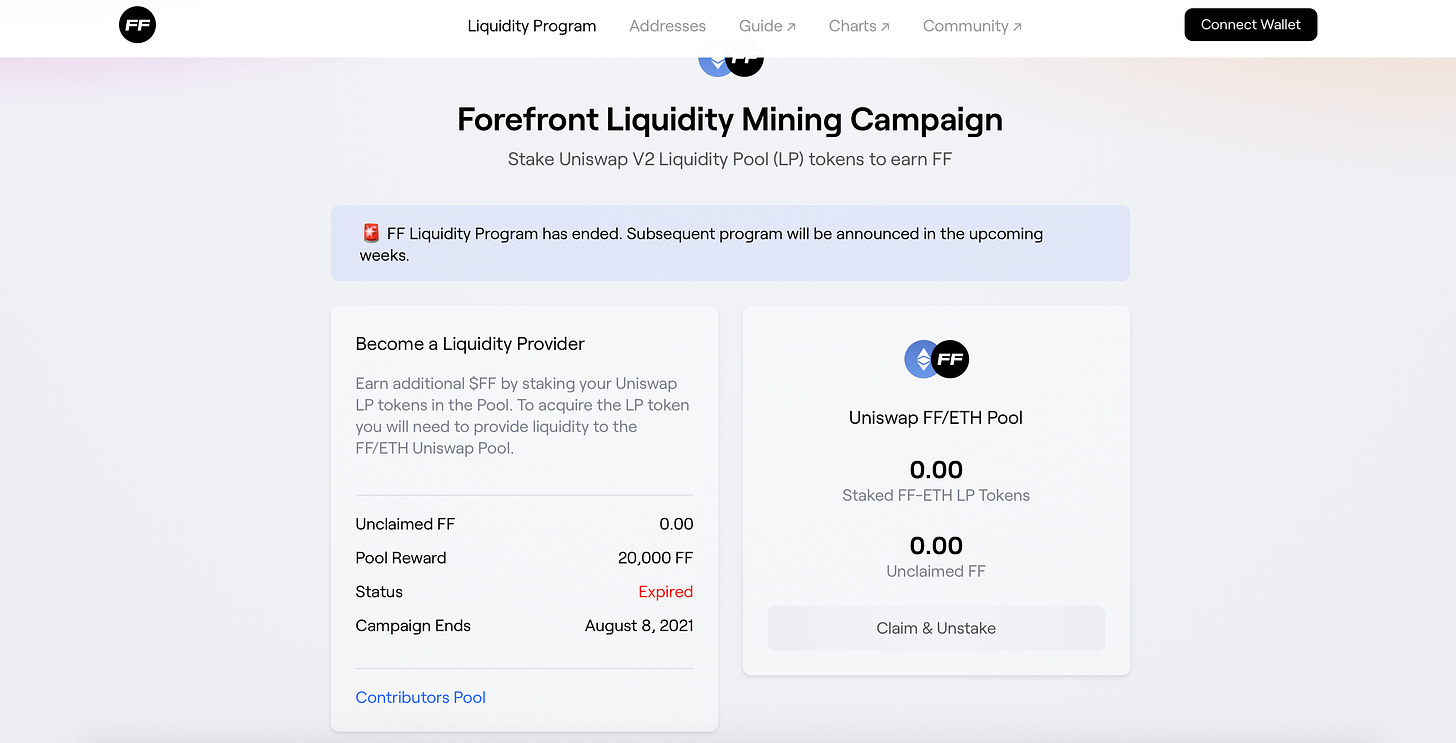 Forefront Liquidity Mining Campaign Landing Page