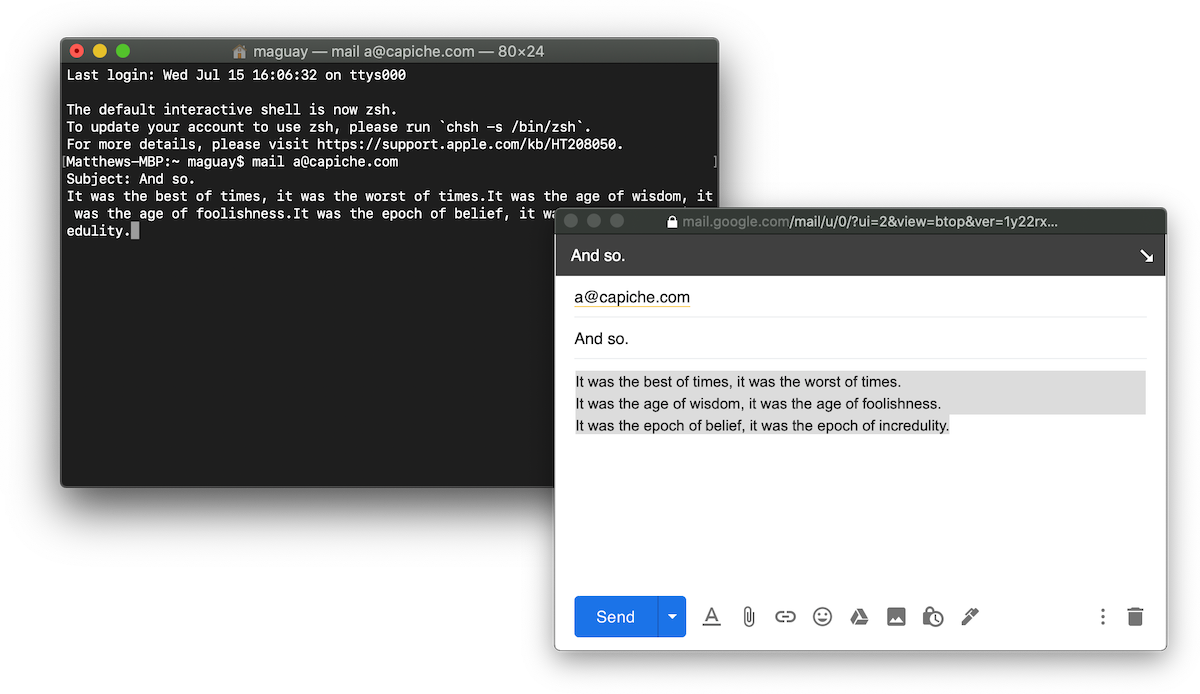 The Gmail compose window—and the Unix Mail command