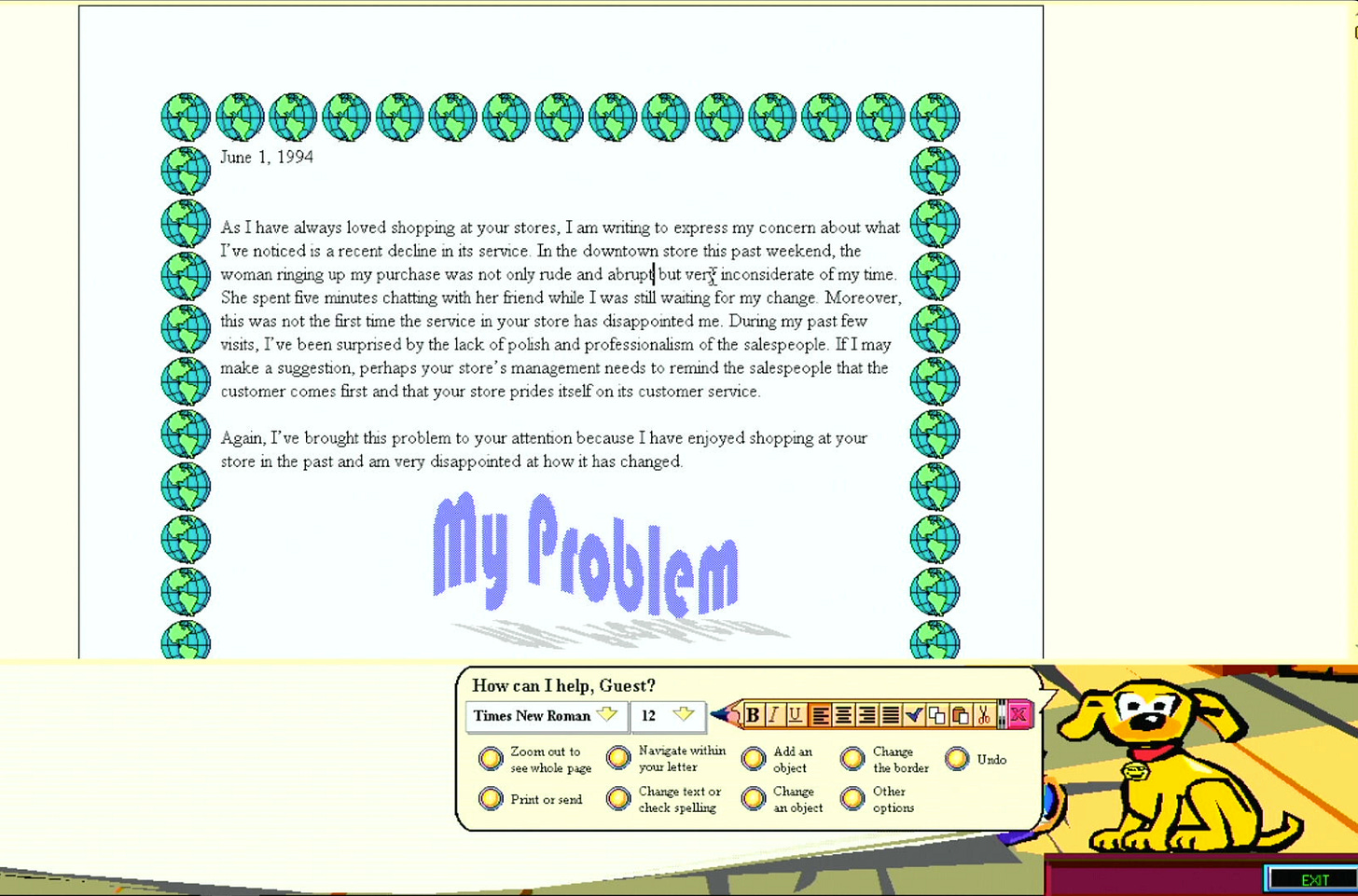 Writing a letter with Microsoft Bob Writing a letter with Microsoft Bob