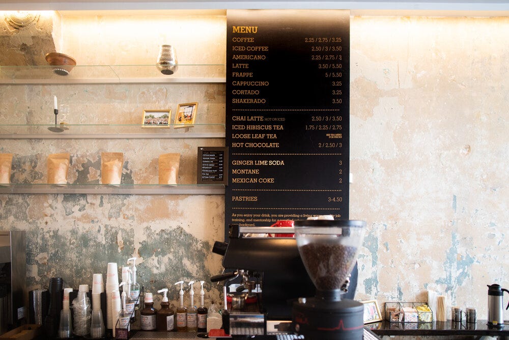 The menu at Refuge Coffee Co. in Sweet Auburn. The menu at Refuge Coffee Co. in Sweet Auburn.
