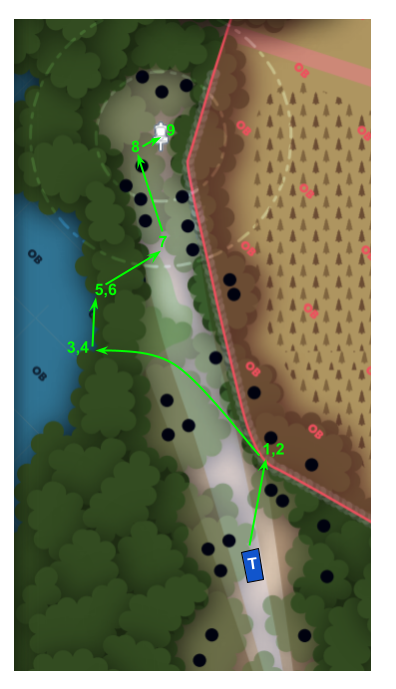 Map of My path to Hole 6 at Maple Hill. Original drawing credit: DGPT 2020 Maple Hill Caddie Book.