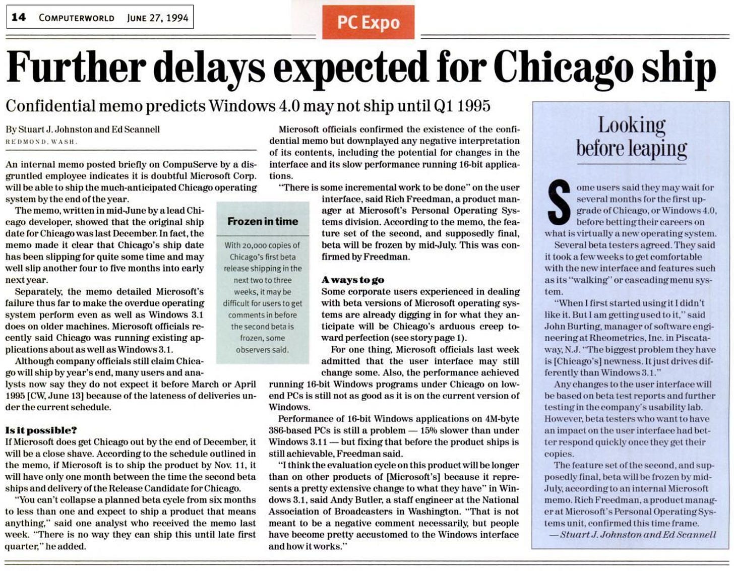 Further delays expected for Chicago -big article from June 27, 1994. Further delays expected for Chicago -big article from June 27, 1994.