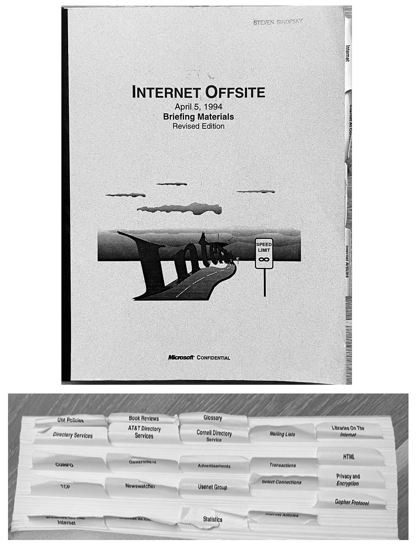 Photo of the internet offsite briefing book and a photo of the tabs dividing sections. Photo of the internet offsite briefing book and a photo of the tabs dividing sections.