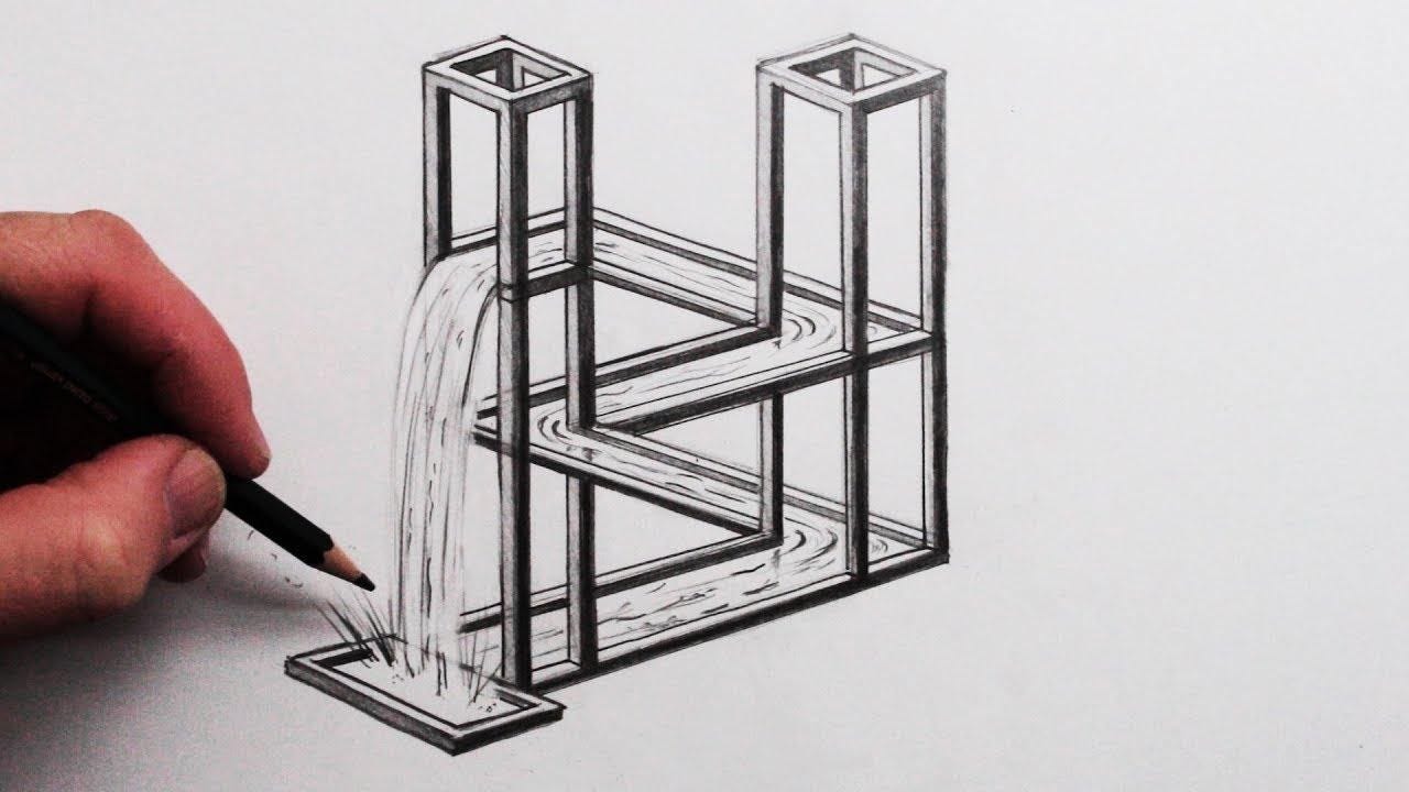 How to Draw The Impossible Waterfall 3D Optical Illusion - YouTube How to Draw The Impossible Waterfall 3D Optical Illusion - YouTube
