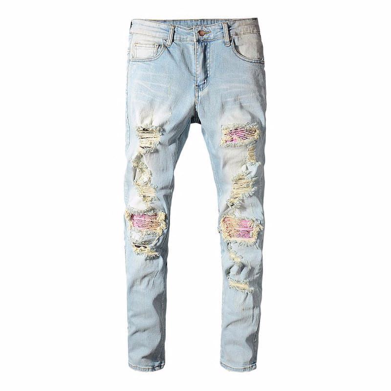 light blue wash ripped jeans mens