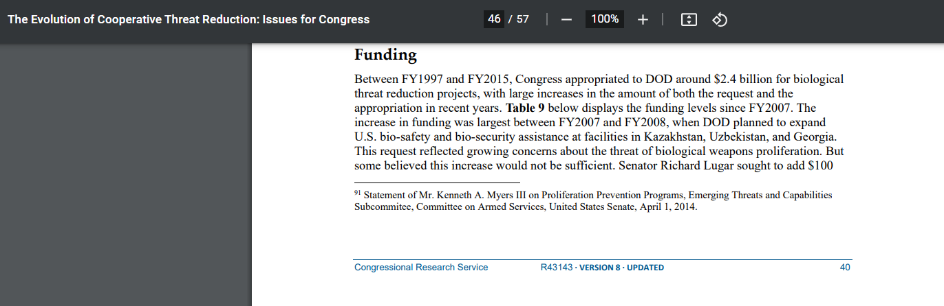 captura de pantalla de la página del sitio web crsreports.congress.gov