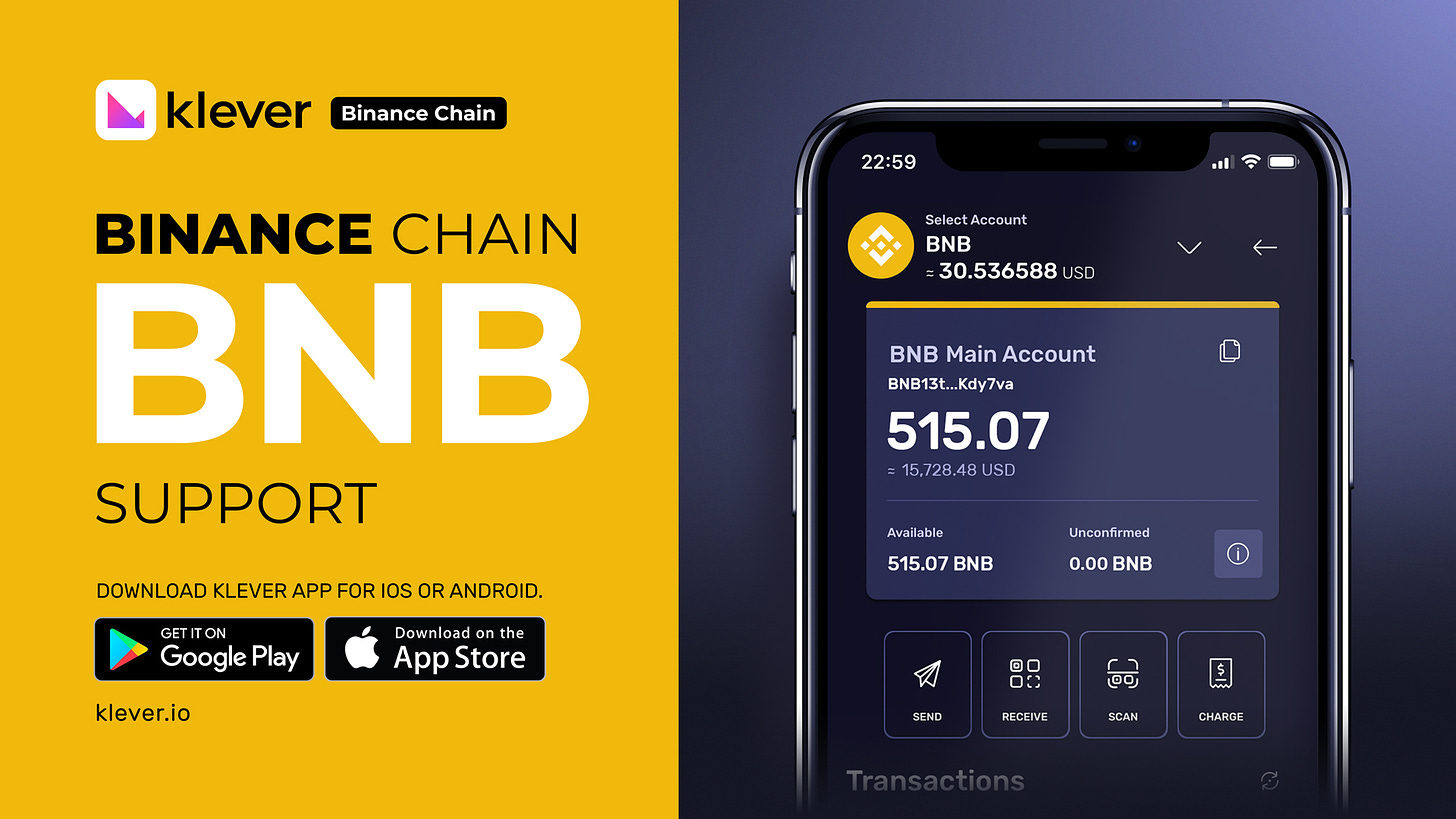 Klever Update 4.0.9 is live with Binance Chain & BNB ...